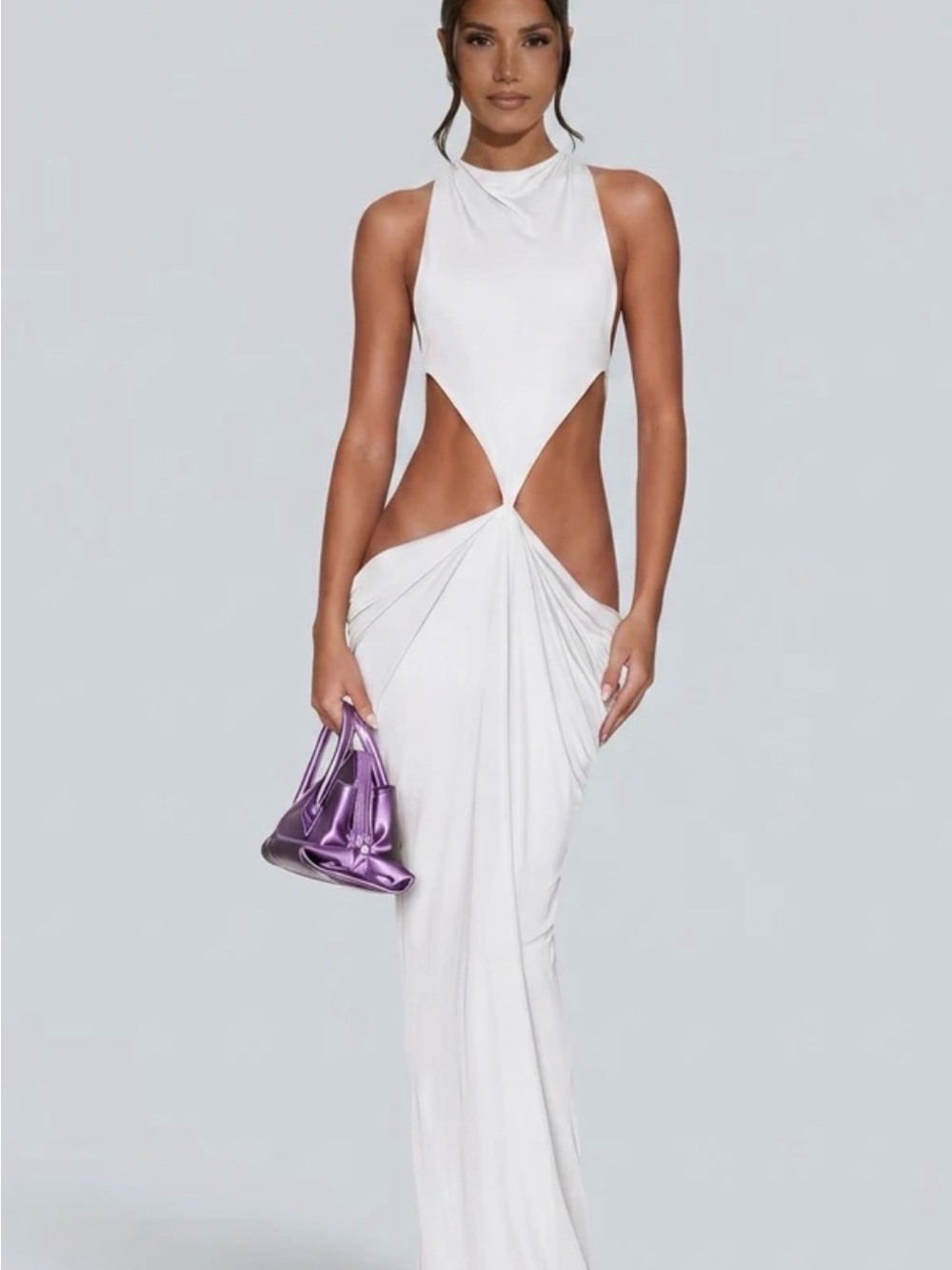 Cutout White Maxi Dress with Halter Neck